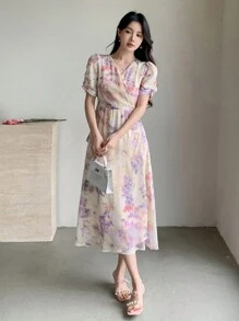 DAZY Women Ditsy Floral Chiffon Midi Dress, Spring/Summer Sundress Vacation Outfits Women Easter - Pink - View 8