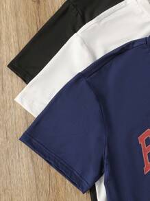 SHEIN 3 Pcs Multi-Color Urban Graphic Printed Casual Sports T-Shirts For Teenage Boys - Multicolor - View 4