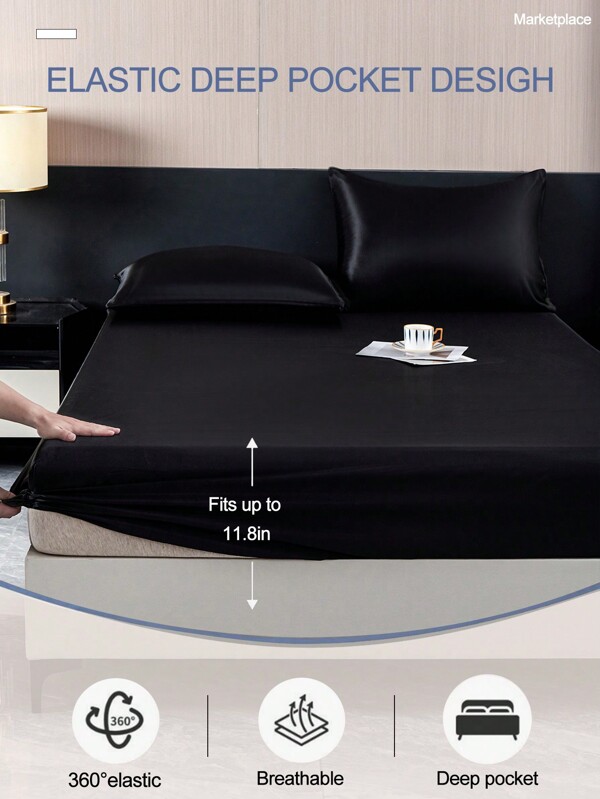 2/3 piezas Juego de sábanas ajustadas de unicolor de satén, con sensación de seda sintética, incluye 1 sábana ajustada y 1/2 fundas de almohada (sin relleno de almohada), juego de ropa de cama moderna y suave, apto para camas super king, king, queen, twin, profundidad de sábana ajustada de hasta 30 cm, transpirable y resistente a las arrugas, lavable a máquina