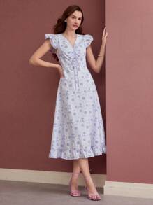 MOTF PREMIUM FLOWER PRINT RUFFLE HEM DRESS - Multicolor - View 3