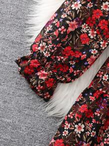 SHEIN Leap Crew Teen Girls' Colorful Ditsy Floral Ruffle A-Line Long Sleeve Babydoll Dress, Elegant Casual Vintage Dress - Multicolor - View 4