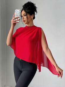 SHEIN Raffinéa Sleeveless Mesh Shirt, Minimalist & Fashionable, For Casual Daily Wear Red Top - Red - View 3