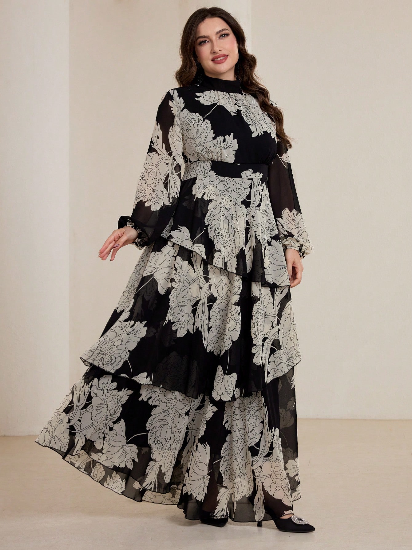 Graceveil فستان شيفون مزخرف بالأزهار مع رقبة عالية...