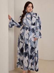 Graceveil Váy dài thanh lịch cỡ lớn có họa tiết nhuộm loang, mùa xuân/hè giản dị - Nhiều màu - Xem 6