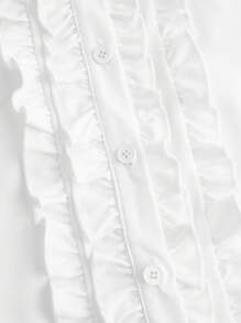 SHEIN EZwear Bộ 2 món cỡ lớn: Áo sơ mi cài nút kiểu Fairy và váy - Đen và trắng - Xem 3
