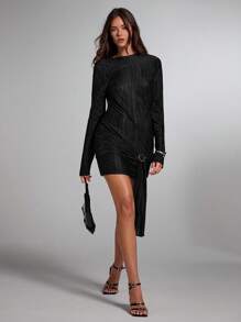 SHEIN BAE 女士纯色系带装饰修身迷你连衣裙，通勤风格