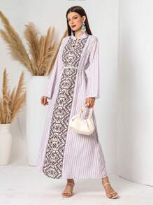 Al Najma 女式几何印花拼布阿拉伯风格长裙 - 粉色 - 查看 2