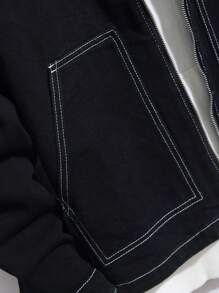 Manfinity Homme 男士休闲牛仔夹克，简约时尚，适合日常穿着 - 黑色 - 查看 6