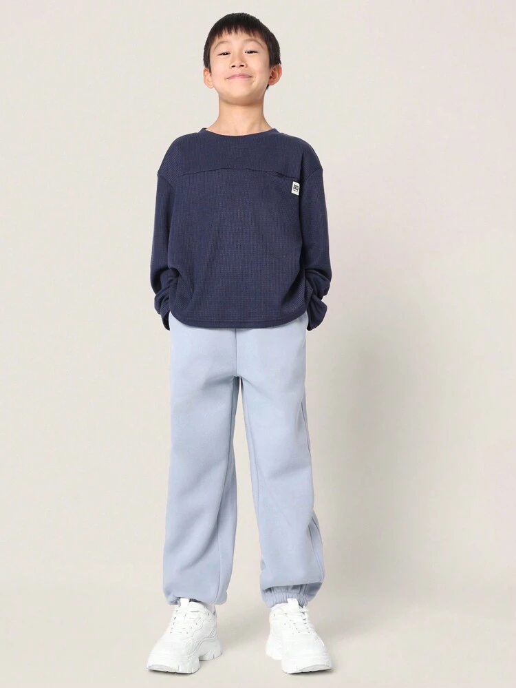 リブ編みサーマルワッフルニットロングスリーブTシャツ