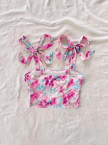 Soleia 女士浪漫花卉印花露背交叉带褶皱吊带背心，适合派对、情人节 - 彩色 - 查看 2