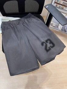 SHEIN Leap Crew 2 Pcs Teenboy Letter Printed Round Neck Short Sleeve T-Shirt And Shorts Set, Suitable For Spring, Suitable For Spring/Summer Outing, Spring - Black - View 3