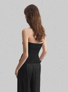 Ontre Áo croptop quây xếp ly màu trơn thanh lịch dành cho nữ 2026SS, thích hợp cho đi làm, công sở, thường ngày, du lịch, dự đám cưới, tiệc tùng, mùa hè. - màu đen - Xem 3