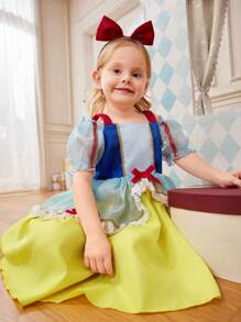 SHEIN Vestido de tul elegante y encantador de princesa para niñas, con mangas abullonadas, adecuado para fiestas de cumpleaños, sesiones de fotos, actividades al aire libre, ocasiones formales y parques temáticos en primavera y verano