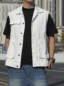 Manfinity Homme Top informal de mezclilla sin mangas para hombre, minimalista y para uso diario - Blanco - Ver 5