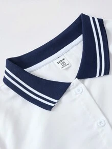 SHEIN Explorewe 青少年女孩短袖短款领口拼布衬衫，休闲百搭，适合春夏季 - 白色 - 查看 5