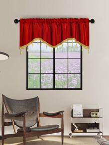 1pc Burgundy S-Shaped Faux Pearl Trim Valance, Italian Velvet Fabric, European Style Short Curtain, Suitable For Celebrations, Events, Living Room, Bedroom Window & Door Decor