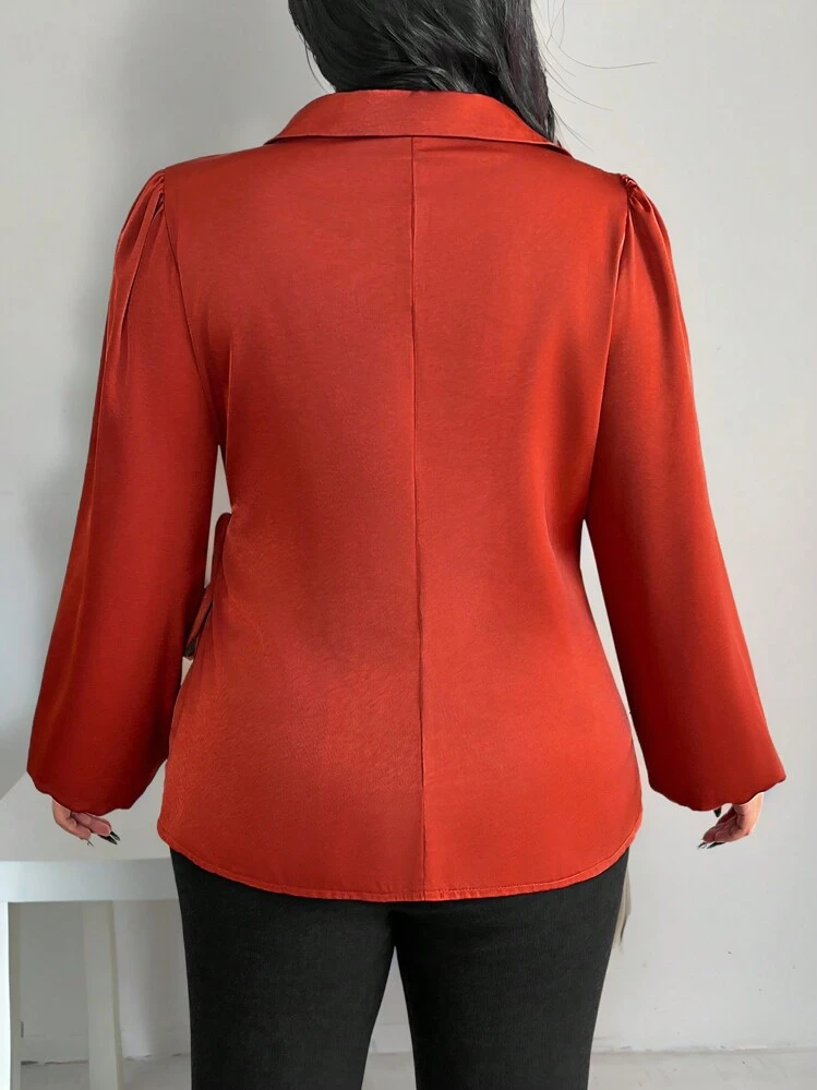 SHEIN Clasi Plus Size Women Solid Color Elegant Criss-Cross Cinched Waist Blouse, Suitable For New Year, Valentine's Day, Thanksgiving, Christmas, Easter, Prom, New Year's Eve, Christmas Party, Christmas, Holiday, Spring - Brown - View 2