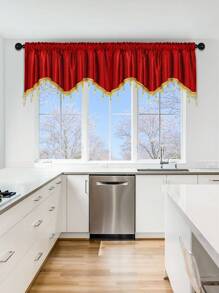 1pc Burgundy S-Shaped Faux Pearl Trim Valance, Italian Velvet Fabric, European Style Short Curtain, Suitable For Celebrations, Events, Living Room, Bedroom Window & Door Decor