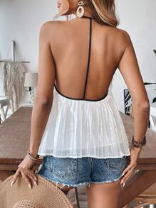 Calvaya Parte superior de camisola holgada con pliegues y ribete de contraste para mujer en verano