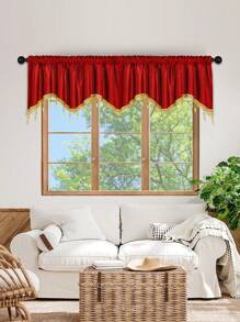 1pc Burgundy S-Shaped Faux Pearl Trim Valance, Italian Velvet Fabric, European Style Short Curtain, Suitable For Celebrations, Events, Living Room, Bedroom Window & Door Decor