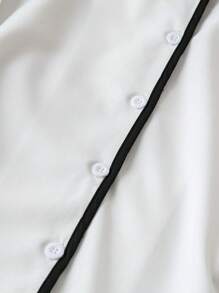 SHEIN LUNE Blusa elegante da donna, in stile professionale, per uso casual e pendolarismo, a maniche corte, in colore bianco e nero a contrasto, di ultima per la primavera/estate - Bianco - Visualizzare 5