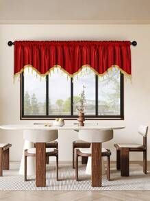 1pc Burgundy S-Shaped Faux Pearl Trim Valance, Italian Velvet Fabric, European Style Short Curtain, Suitable For Celebrations, Events, Living Room, Bedroom Window & Door Decor