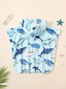 SHEIN 男婴卡通印花连帽沙滩罩衫，可爱休闲，适合夏季度假和海滩 - 彩色 - 查看 2