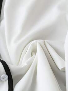 SHEIN LUNE Blusa elegante da donna, in stile professionale, per uso casual e pendolarismo, a maniche corte, in colore bianco e nero a contrasto, di ultima per la primavera/estate - Bianco - Visualizzare 4