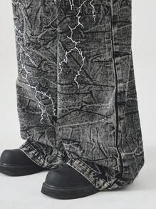 Manfinity EMRG Men's Fashion Vintage Washed Denim Jeans - Black - View 8