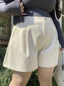 Dazy Plus Plus Size Casual Solid Color Loose Shorts, All Season Fall - Apricot - View 4