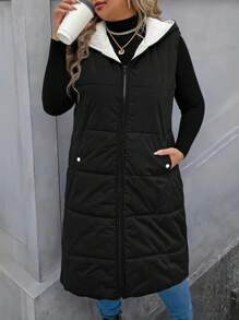 EMERY ROSE Casual Hooded Zipper Padded Coat, Long Length