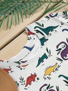 INAWLY 女式夏季休闲卡通恐龙印花圆领短袖 T 恤图案 T 恤女式上衣 - 彩色 - 查看 3