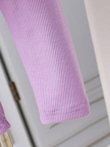 Ensemble de vêtements à domicile pour bébés filles avec série violette, robe à manches longues en maille brodée avec un lapin mignon et leggings décontractés