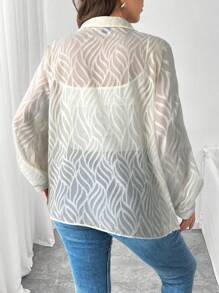 Flirla Plus Size Casual Solid Color Cut-Out Lantern Sleeve Blouse, Autumn Women Shirt - Apricot - View 2