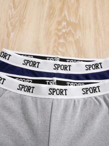 SHEIN Leap Crew 2pcs Tween Boys' Letter Graphic Elastic Waist Thermal Lined Underwear Bottoms, Autumn/Winter - Navy Blue - View 3