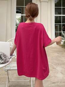 DAZY Camiseta informal de mujer de manga corta con cuello redondo holgada y estampado de corazones, camisetas gráficas