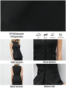 BizChic 2 件套黑色西装背心和迷你裙套装，女士商务正装，适合通勤、派对、约会、春夏情人节 - 黑色 - 查看 9
