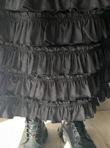 FRIFUL Women's Black Cake Skirt, Long Skirt, Sweet Style For Spring And Summer,Ruffle - Black - View 7