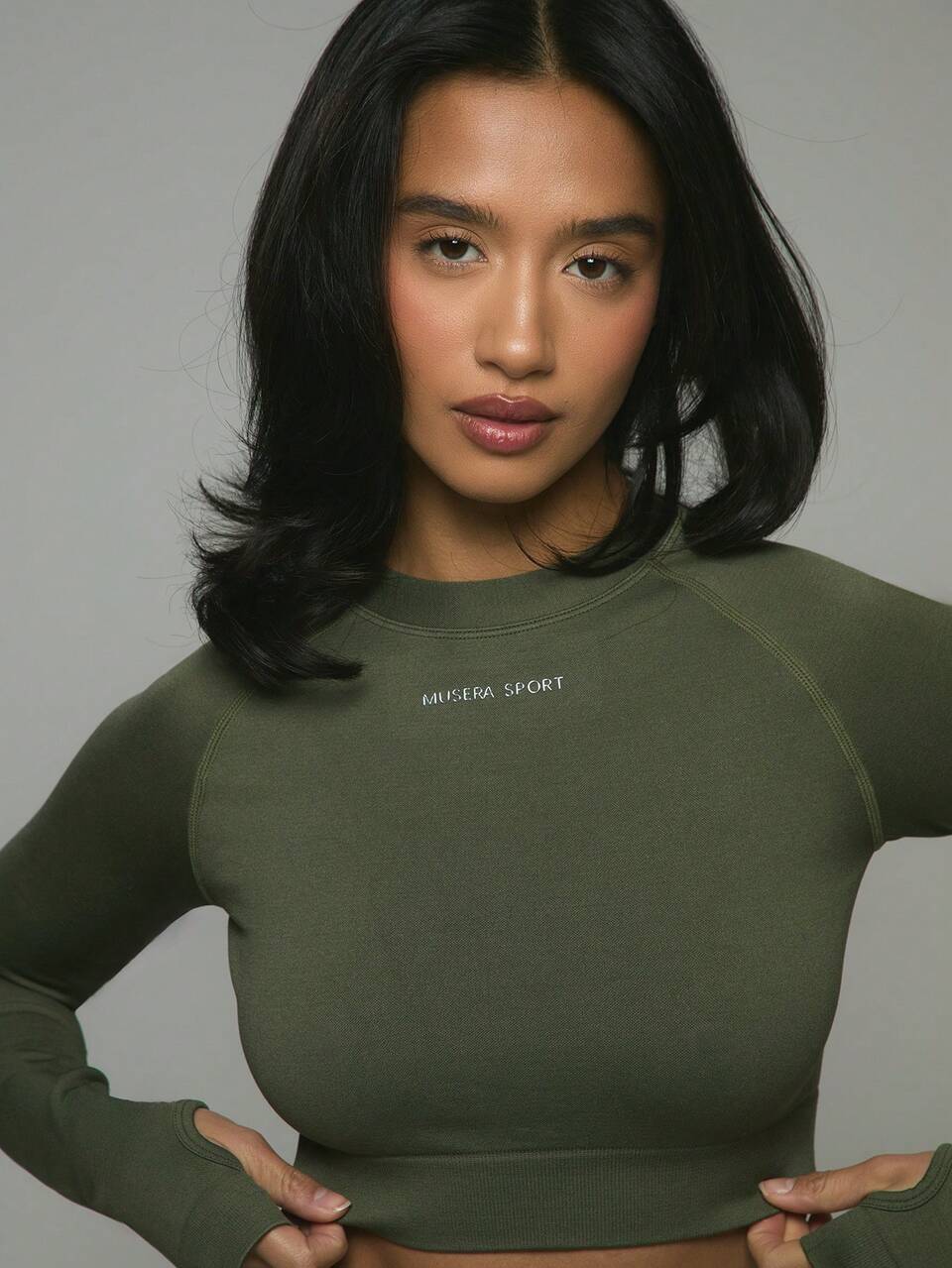 Active Green Cropped Fitted Logo Long Sleeve Top