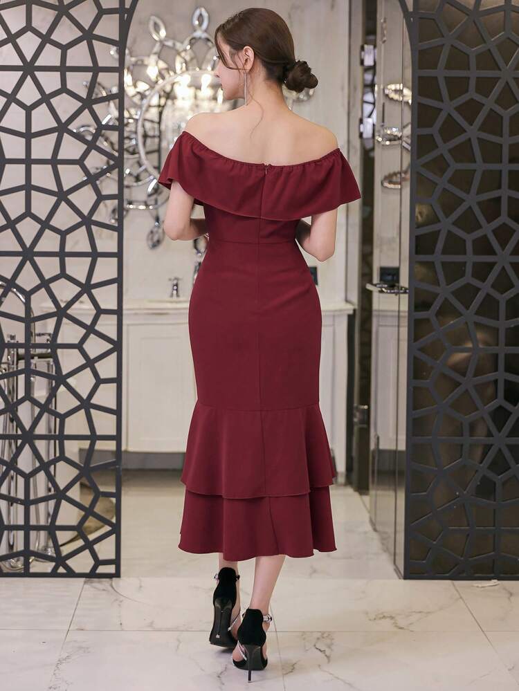 Women's Solid Color Off Shoulder Mermaid Midi Dress Sundress,Formal Women Dresses Red Women Dresses