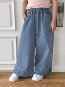 Dazy Kids Elastic Waist Pocket Flare Leg Casual Jeans For Young Girls - Blue - View 4