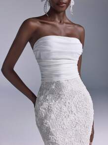 SHEIN Belle 简约白色蕾丝性感紧身美人鱼长裙，婚礼宾客礼服，适合晚会、活动和正式晚宴的女士礼服，礼服