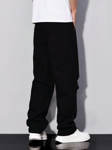 Manfinity Homme Pantalones vaqueros de mezclilla casuales y sencillos para hombres, para uso diario, pantalones de chándal holgados y rotos, jeans negros rotos para hombres, jeans rotos y holgados para hombres, pantalones casuales rectos y sueltos para hombres para salir, estilo grunge - Negro - Ver 2