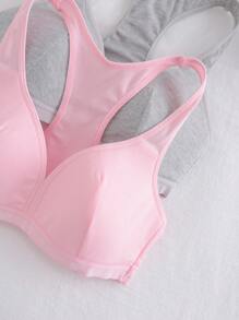 2pcs/Set Pad Lining Comfortable Vest Top, Grey + Pink, For Teenage Girls - Multicolor - View 3