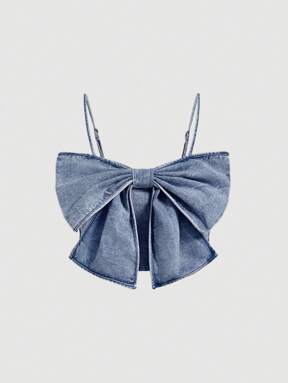 SHEIN MOD Women's Vintage Denim Top, Pink, Sweet Bowknot, Camisole