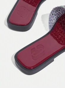 CUCCOO TILAWA New Outdoor Women Flat Sandals, Square Toe Rhinestone Silver Slip-On Slippers, Casual Comfortable Party & Commute Summer Shoes, Thick Sole Anti-Slip Sandals Spring Shoes Spring Break Easter - Burgundy - View 5