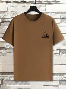 Manfinity Homme Plus Size Men's Casual Geometric Mountain Print Short Sleeve T-Shirt