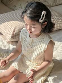 DAZY Young Girl Solid Color Button Front Sleeveless Minimalist Casual Sweater Dress,Girls Summer Outfits - White - View 4