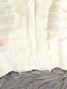 Girls Ruffle Trim Cardigan Sweater, Cute Bow Accent, Knitted, Autumn/Winter - White - View 4