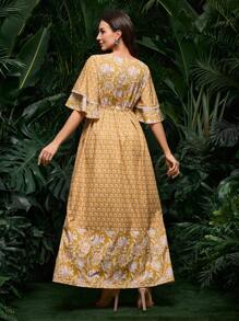 Lacomfia 女士简约时尚休闲阿拉伯风格连衣裙，适合日常穿着 - 橘色 - 查看 6